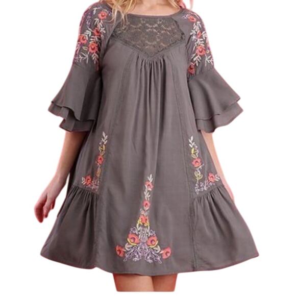 A Beautiful Soul Floral Embroidered Lace Ruffle Sleeve Dress Size B (18-20) EUC - Picture 1 of 5